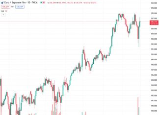 The EURJPY currency pair, at the price level of 156.450, rose significantly to a peak of 157.30 and later stabilized around 156.40.