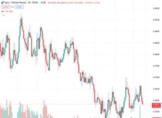 The euro against the British pound (EURGBP) has fallen below both the 50 and 20-day Exponential Moving Averages (EMAs), indicating a stronger pessimistic market sentiment. It is currently trading 0.14% lower than its initial price.