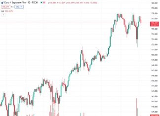 The EURJPY pair, currently trading at a rate of 156.186, experienced a decrease in value but managed to receive support at the 20-day Simple Moving Average (SMA) level of 155.75. However, the pair continues to sustain losses on a daily basis.