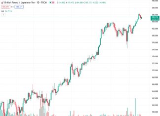 The GBPJPY currency pair has reached a new high of 185.375, marking its highest point of the day. This comes after three consecutive days of negative performance, making today the first day of positive movement. Analysts predict that there is potential for even more upward movement in the future.