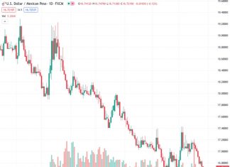 The exchange rate of US Dollar to Mexican Peso (USDMXN) has declined to its lowest point in a month, facing downward pressure near the recent multi-day low.
