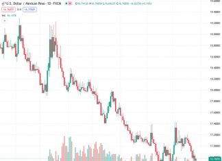 The exchange rate between the US dollar and the Mexican peso is currently at 16.7187, a decrease of 0.13% from the rate of 16.7610. This decline is attributed to the Mexican peso benefiting from the difference in interest rates and the optimistic outlook of the Bank of Mexico (Banxico).