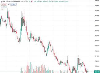 The USDMXN pair, currently at 16.7965, is staying in a neutral position after turning down from its highest point of the week. Nehcap’s perspective on this is pessimistic, expecting a decline in the pair.