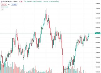 The USD to NOK exchange rate, which was at 10.77079, experienced a positive change on Friday, increasing by 0.50% from its previous rate of 10.788.