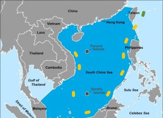 At the same time, China claims the largest area of the South China Sea. China issued an official map with an 11-point line enlarging the area of its territories in 1947 but reduced it to a 9-point – line last year – near Taiwan. Infrastructure includes barracks, surveillance radars, naval ports, and air bases. Vietnam (100 million people ) and the Philippines (114 million people ), are also building military bases, entering into separate alliances and trying to reserve territories