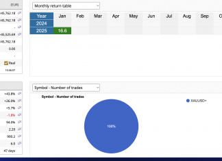GoldScalper MT4 EA returns rises consistently again to +16.6% for this month. Consistent every month positive return system for over 2 years on LIVE myfxbook