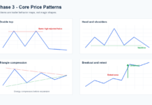 Technical Analysis Framework: Phase 3 – Core Price Patterns Core price patterns chart showing double top, triangle and breakout structures for technical analysis